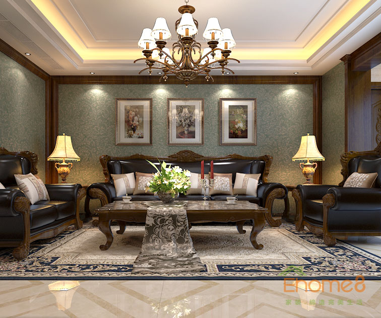 東郡三房一廳客廳吊燈家具裝修效果圖3.jpg